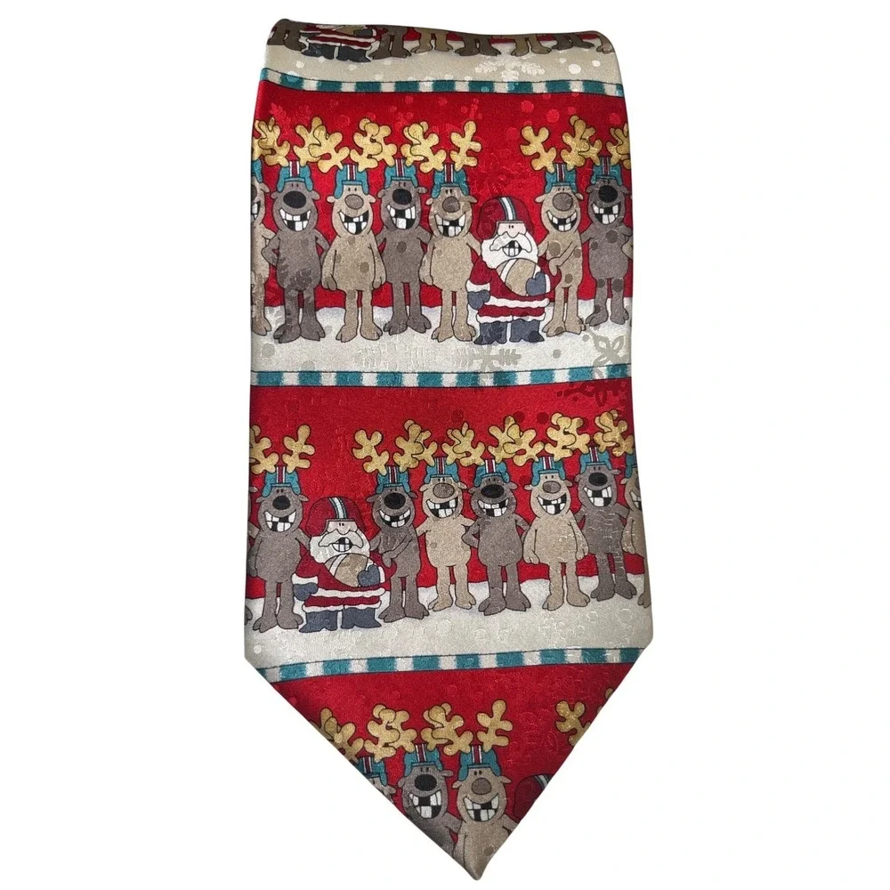 Christmas Football Santa Reindeer Silk Necktie Cartoon Print American‎ Greetings